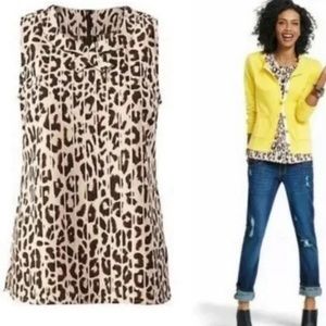 Cabi Ginger Leopard Blouse Size XL sleeveless neckline detail exposed zipper New